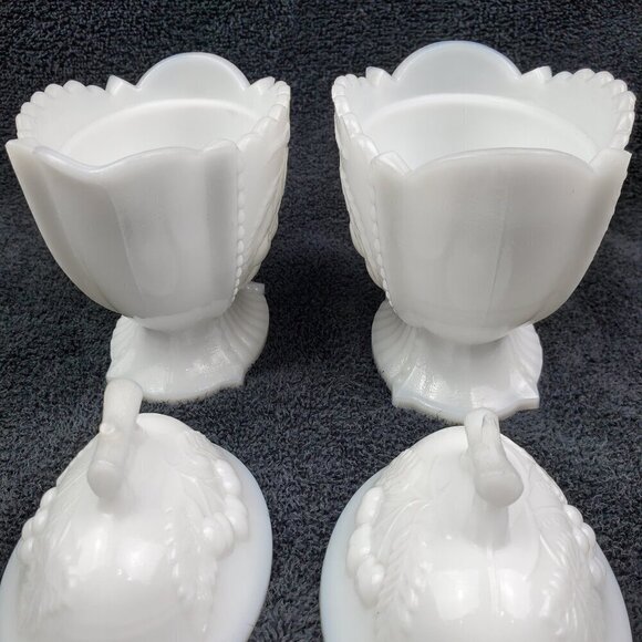 Westmoreland Milk Glass Creamer and Sugar Set Lidded Vintage “Cherry & Grape” - Picture 12 of 13